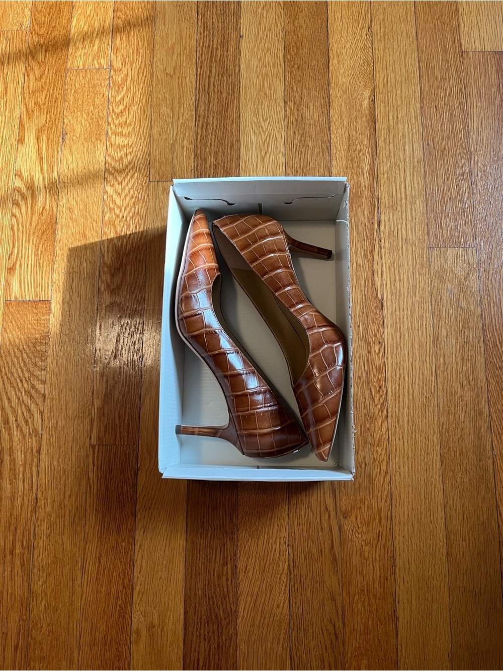 New Lauren Ralph Lauren Lanette GSLY Embossed Crocodile Brown Pumps Sz 10 Read - Picture 12 of 12